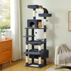 Grand arbre à chat, condo pour chat avec poteaux et coussins à gratter, 2 perchoirs rembourrés, double condo et panier.