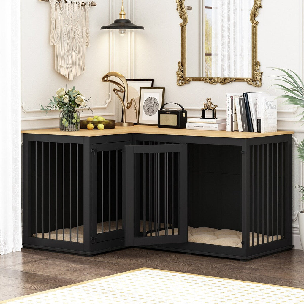 Grande niche pour chien d'angle, meuble pour 2 chiens, cage pour chien en forme de L - 58.7X41.1