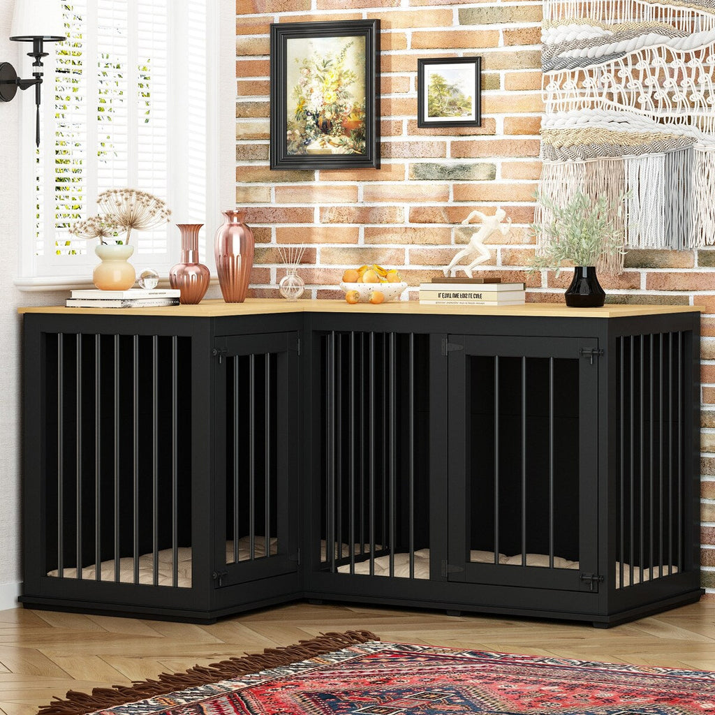 Grande niche pour chien d'angle, meuble pour 2 chiens, cage pour chien en forme de L - 58.7X41.1