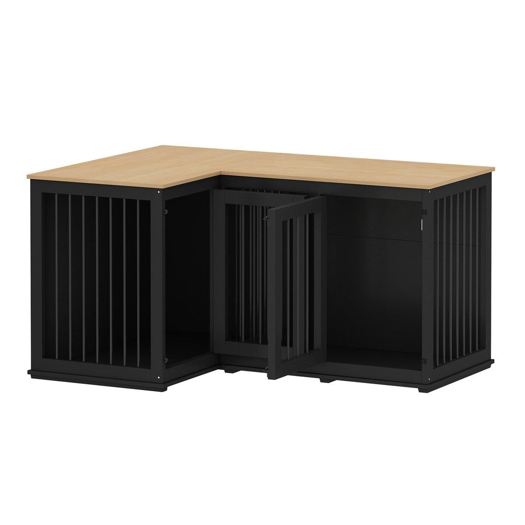 Grande niche pour chien d'angle, meuble pour 2 chiens, cage pour chien en forme de L - 58.7X41.1