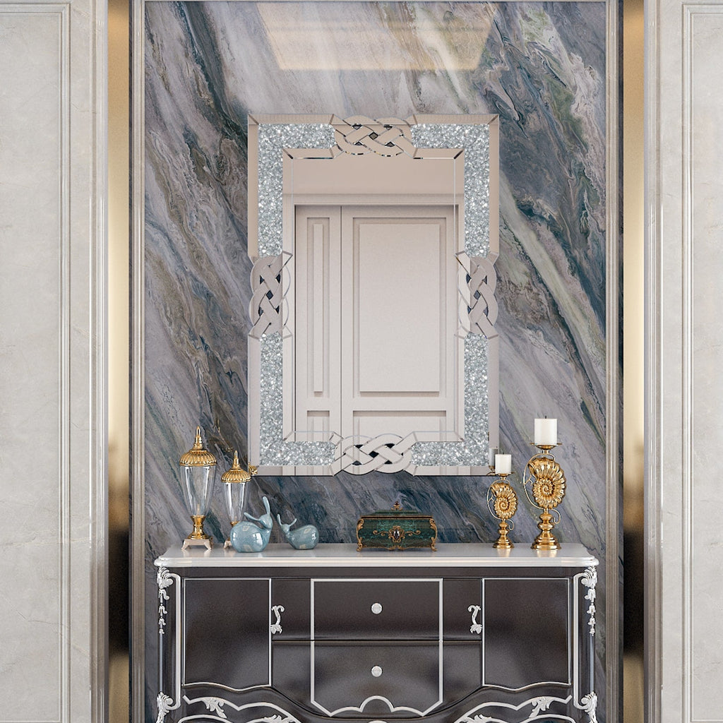 Grand miroir mural rectangulaire à facettes avec perles de cristal, à assembler.