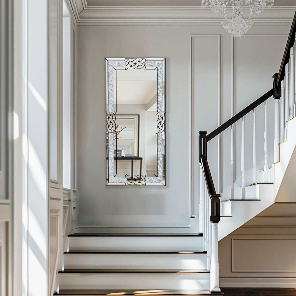 Grand miroir mural rectangulaire à facettes avec perles de cristal, à assembler.