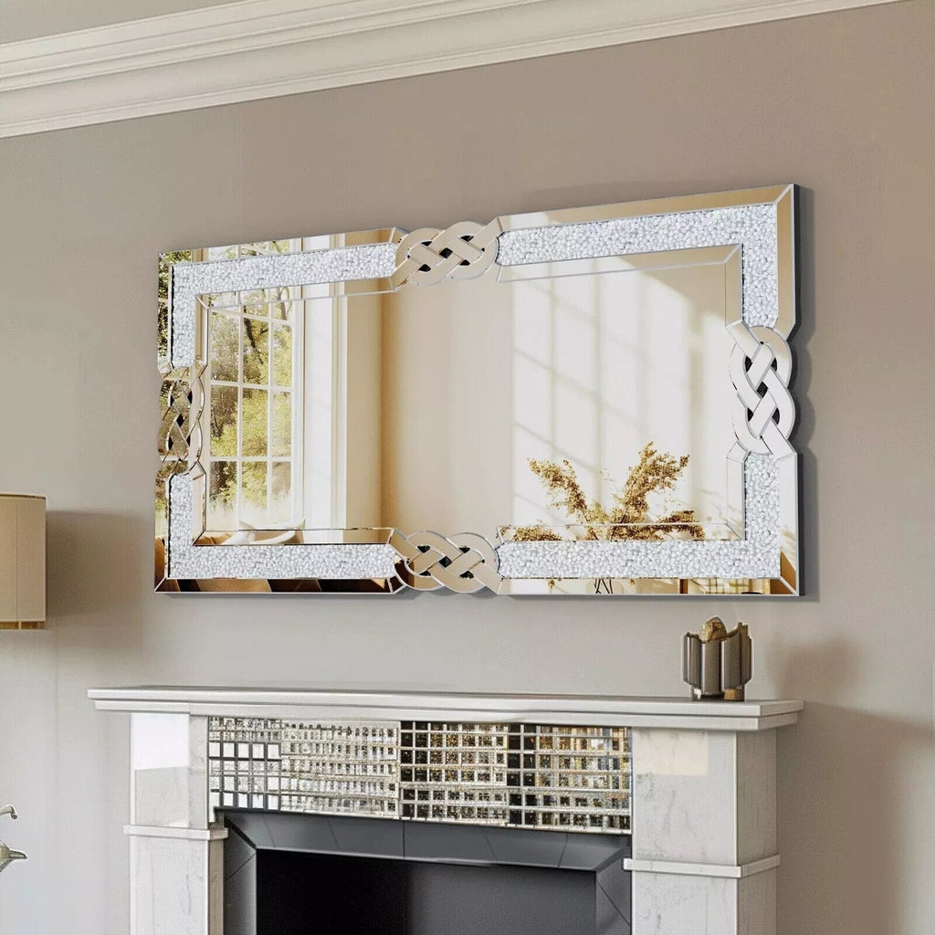 Grand miroir mural rectangulaire à facettes avec perles de cristal, à assembler.