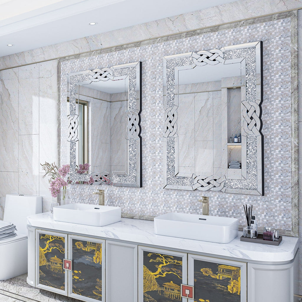 Grand miroir mural rectangulaire à facettes avec perles de cristal, à assembler.