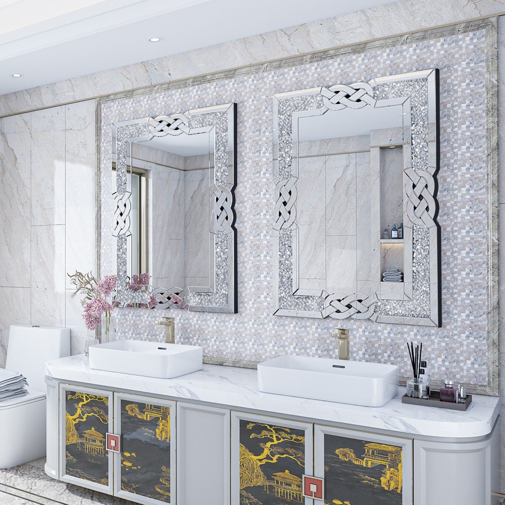 Grand miroir mural rectangulaire à facettes avec perles de cristal, à assembler.