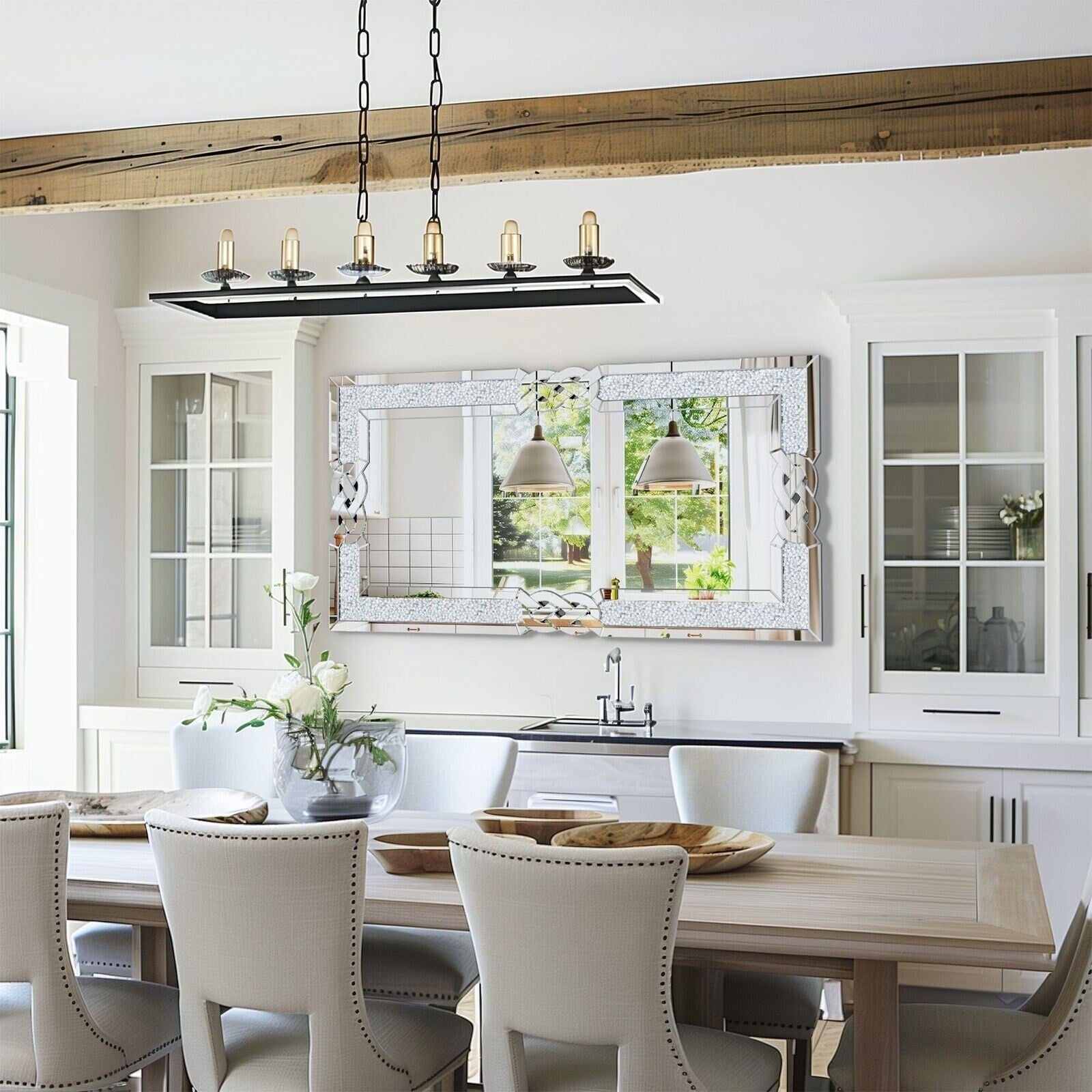 Grand miroir mural rectangulaire à facettes avec perles de cristal, à assembler.