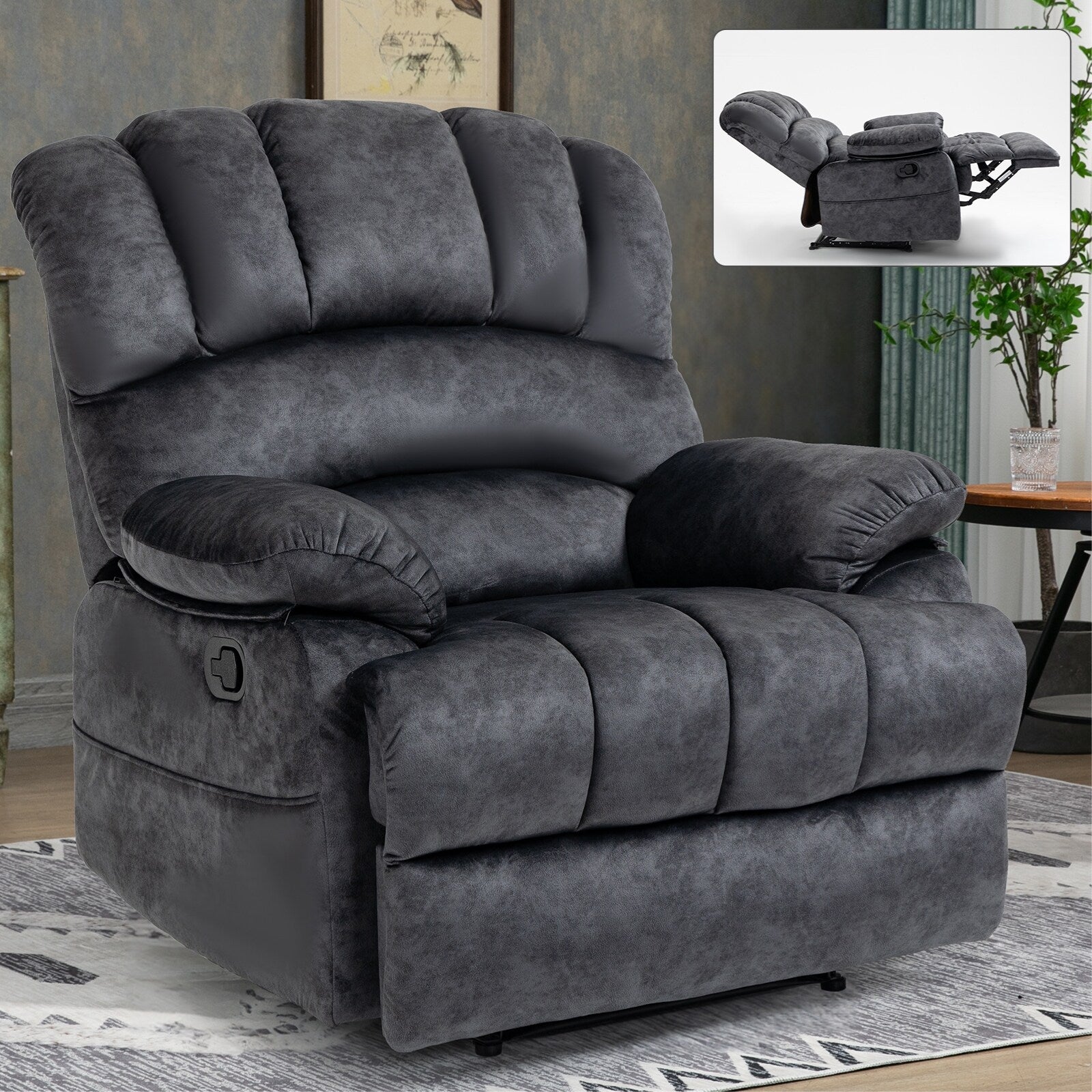Grand fauteuil inclinable manuel pour adulte, canapé inclinable confortable en tissu, fauteuil inclinable rembourré pour salon