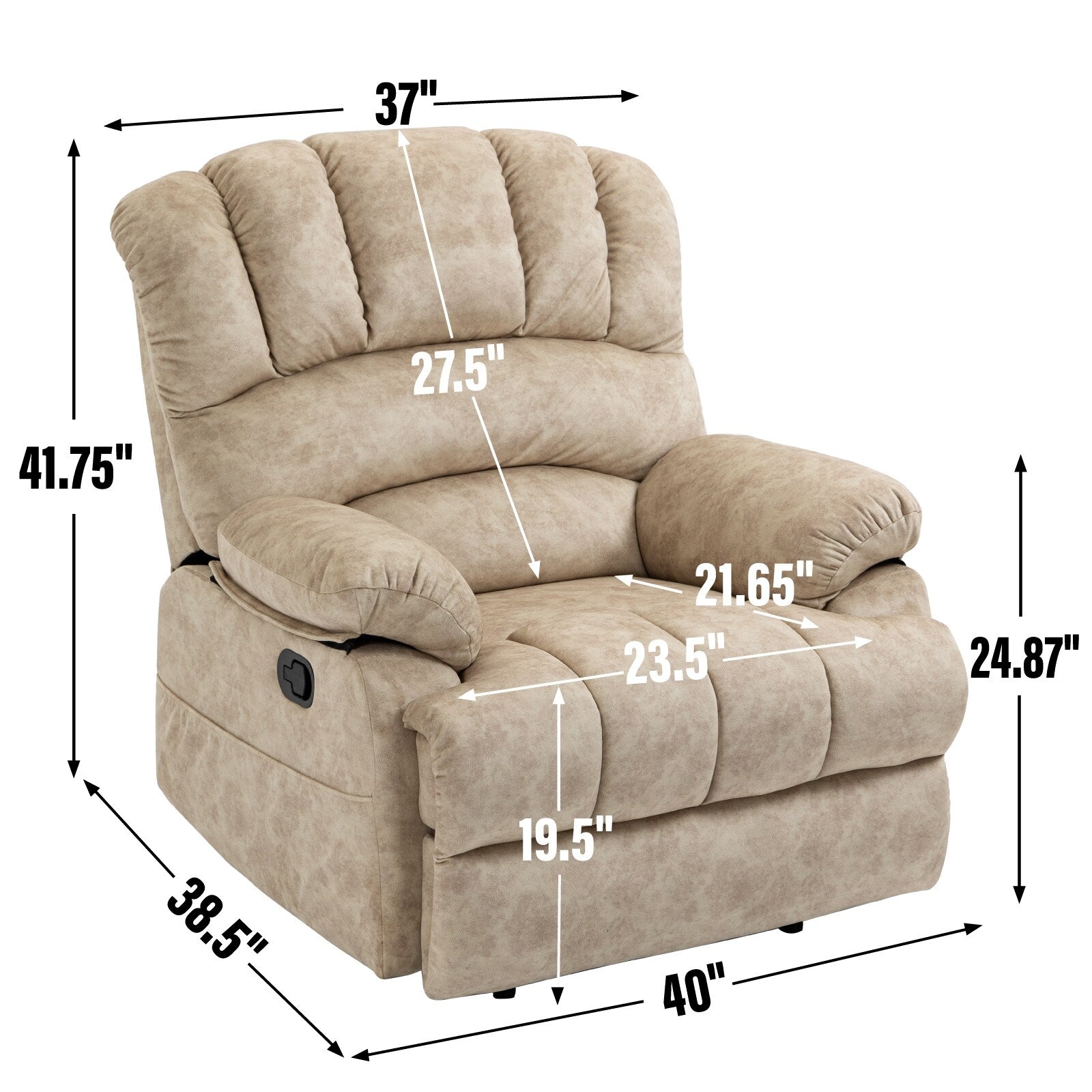 Grand fauteuil inclinable manuel pour adulte, canapé inclinable confortable en tissu, fauteuil inclinable rembourré pour salon
