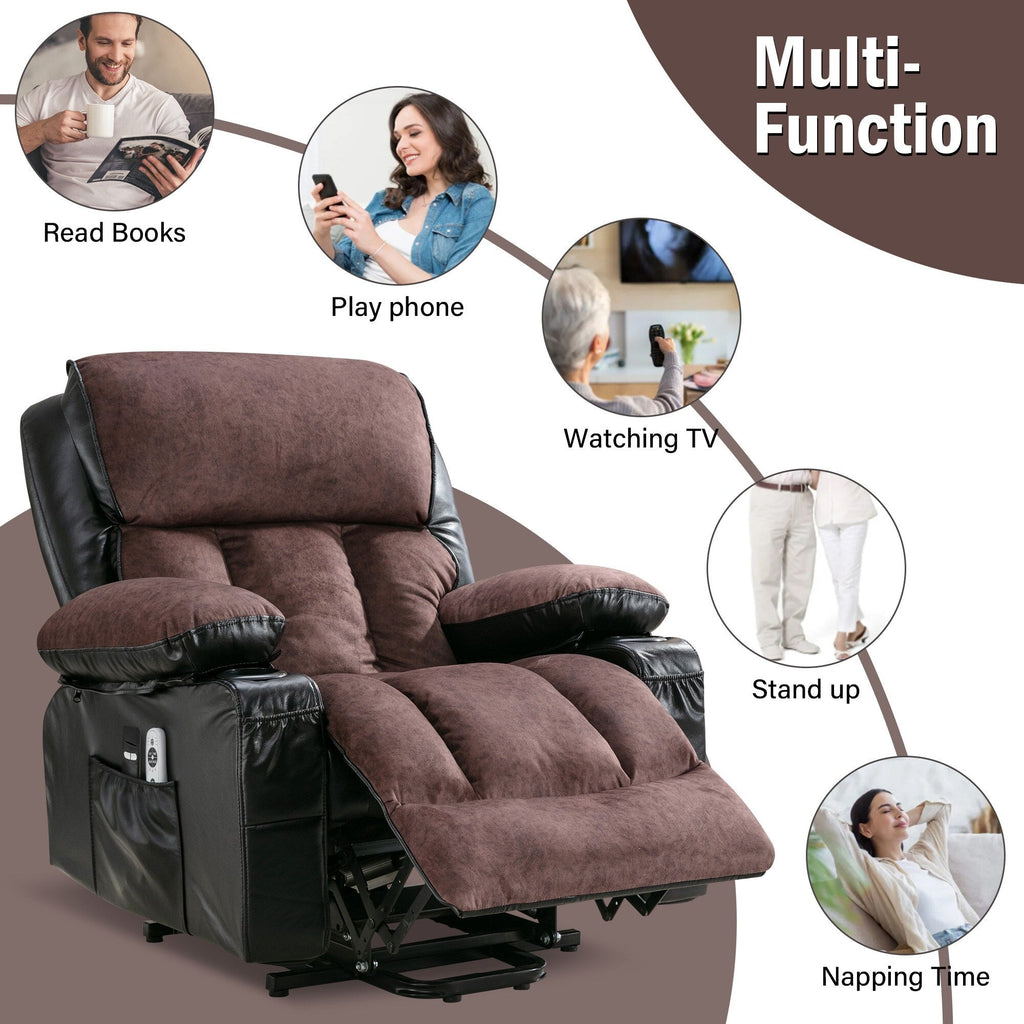 Grand fauteuil releveur électrique inclinable avec fonction chauffante et massage 8 points - Télécommande, port USB