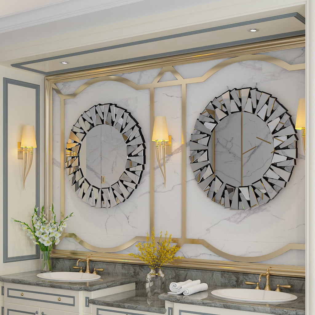 Grand miroir rond décoratif, miroir mural artistique en verre, miroir d'accent - 81 cm (l) x 81 cm (h)