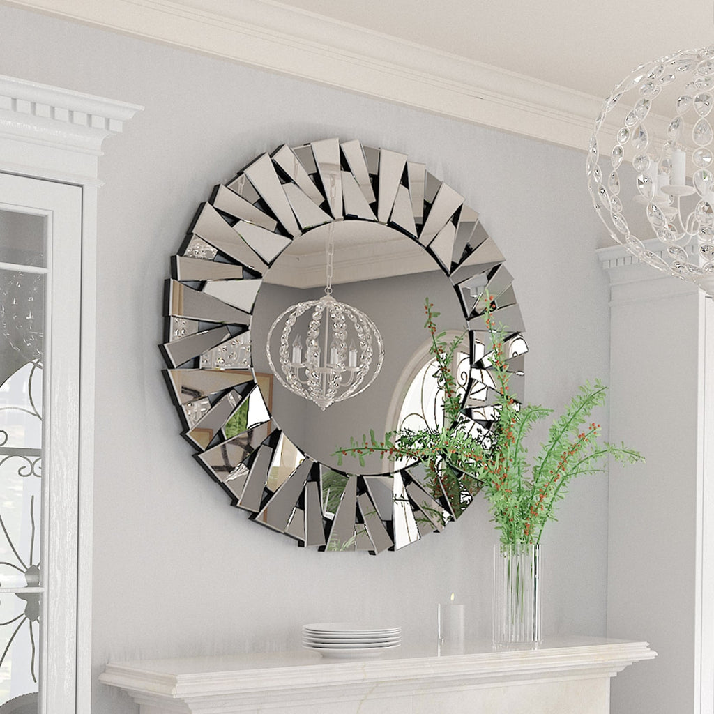Grand miroir rond décoratif, miroir mural artistique en verre, miroir d'accent - 81 cm (l) x 81 cm (h)