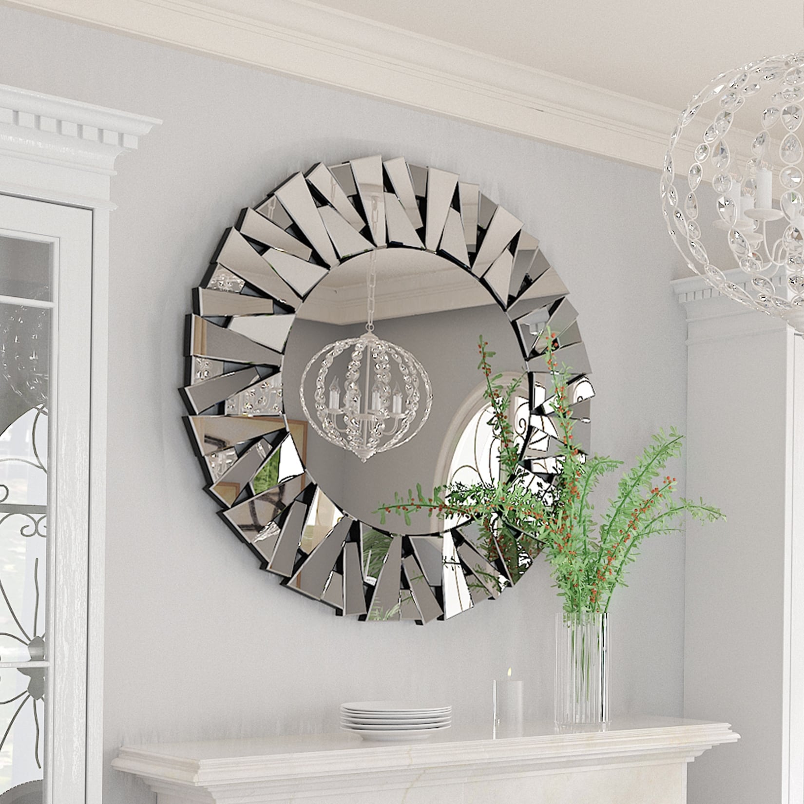 Grand miroir rond décoratif, miroir mural artistique en verre, miroir d'accent - 81 cm (l) x 81 cm (h)
