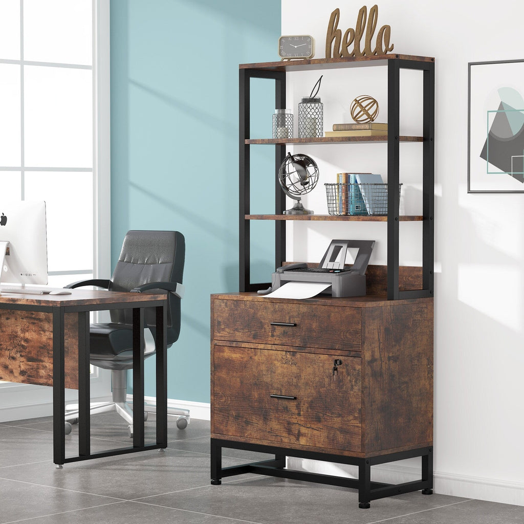 Armoire à dossiers avec 2 tiroirs, meuble de rangement moderne pour imprimante avec serrure