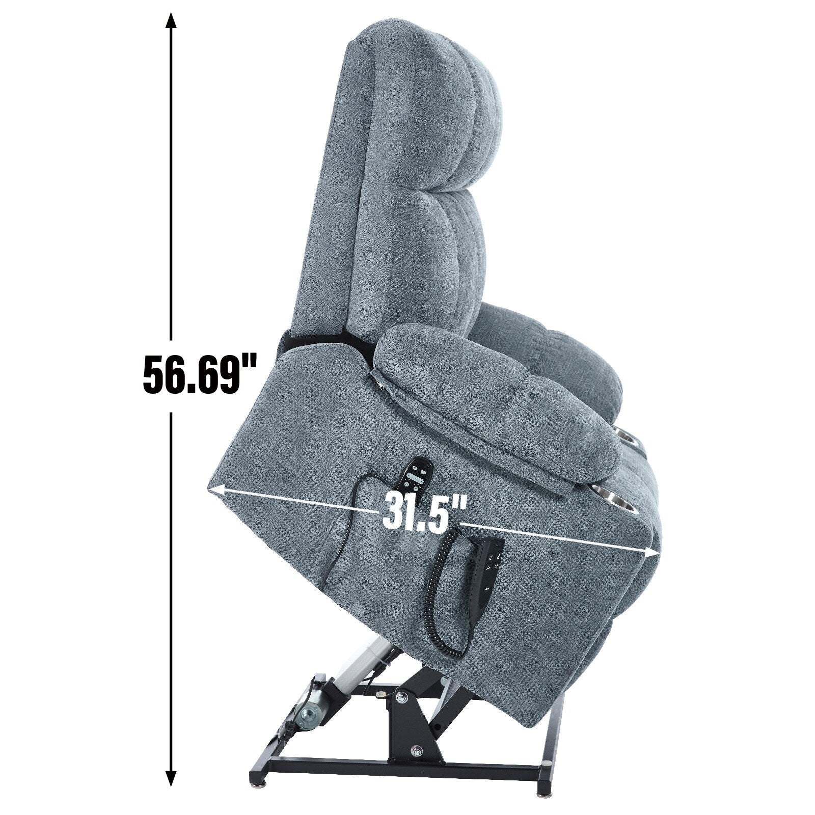 Fauteuil inclinable électrique Lazy Boy à double moteur en chenille avec fonction massage et chauffage lombaire, deux porte-gobelets, gris-bleu