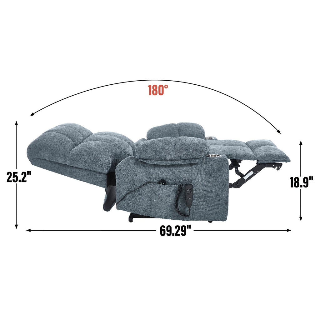 Fauteuil inclinable électrique Lazy Boy à double moteur en chenille avec fonction massage et chauffage lombaire, deux porte-gobelets, gris-bleu