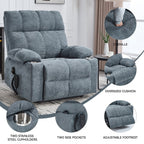 Fauteuil inclinable électrique Lazy Boy à double moteur en chenille avec fonction massage et chauffage lombaire, deux porte-gobelets, gris-bleu
