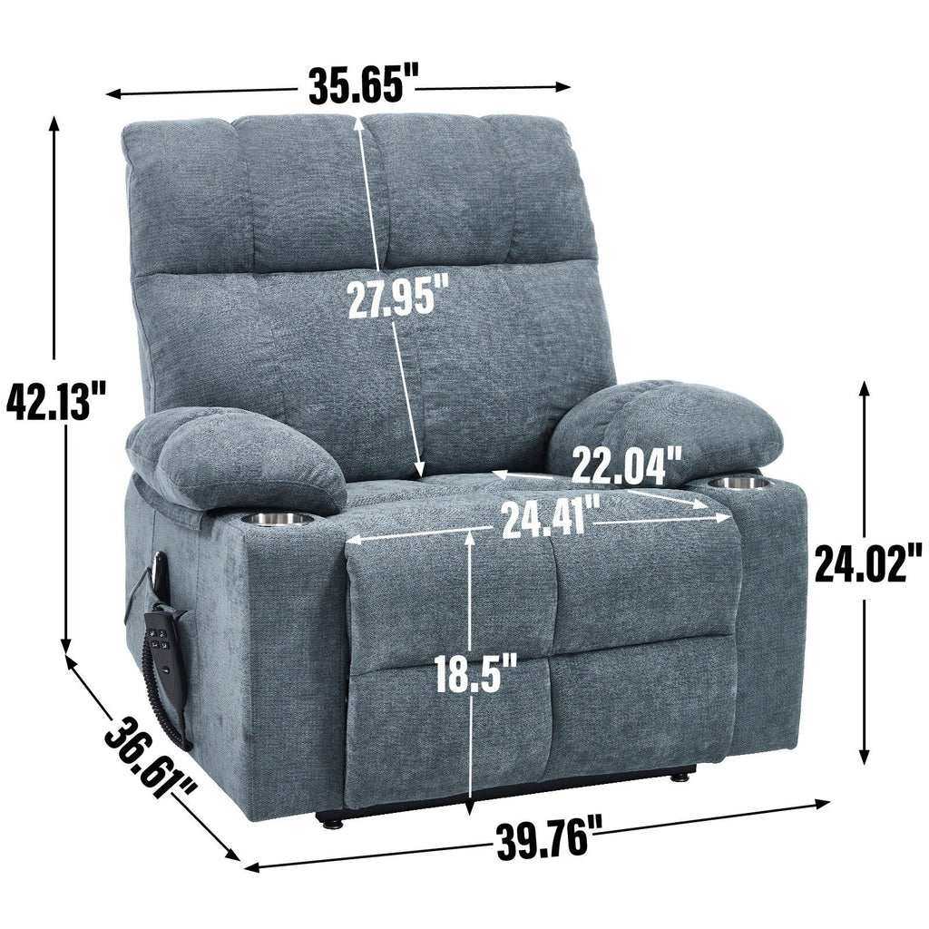 Fauteuil inclinable électrique Lazy Boy à double moteur en chenille avec fonction massage et chauffage lombaire, deux porte-gobelets, gris-bleu