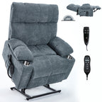 Fauteuil inclinable électrique Lazy Boy à double moteur en chenille avec fonction massage et chauffage lombaire, deux porte-gobelets, gris-bleu
