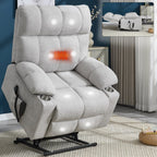 Fauteuil inclinable électrique Lazy Boy à double moteur en chenille avec fonction massage et chauffage lombaire, deux porte-gobelets, gris-bleu
