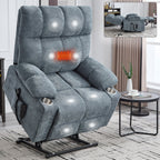Fauteuil inclinable électrique Lazy Boy à double moteur en chenille avec fonction massage et chauffage lombaire, deux porte-gobelets, gris-bleu
