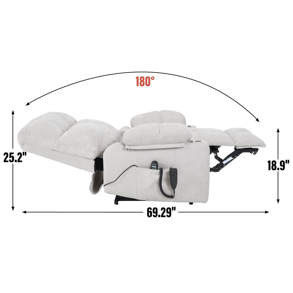 Fauteuil inclinable électrique Lazy Boy à double moteur en chenille avec fonction massage et chauffage lombaire, deux porte-gobelets, gris-bleu