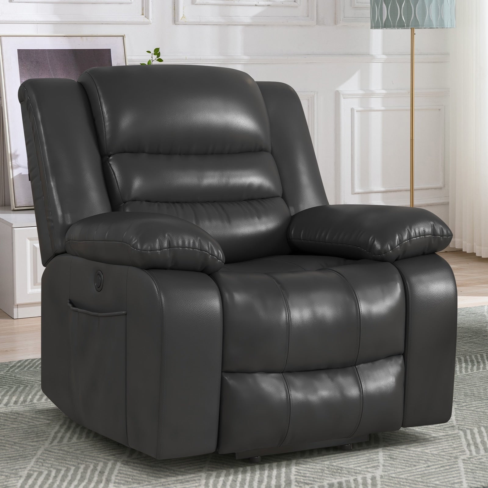 Fauteuil releveur en cuir à double moteur, fauteuils inclinables électriques surdimensionnés avec fonction massage et chauffage électrique