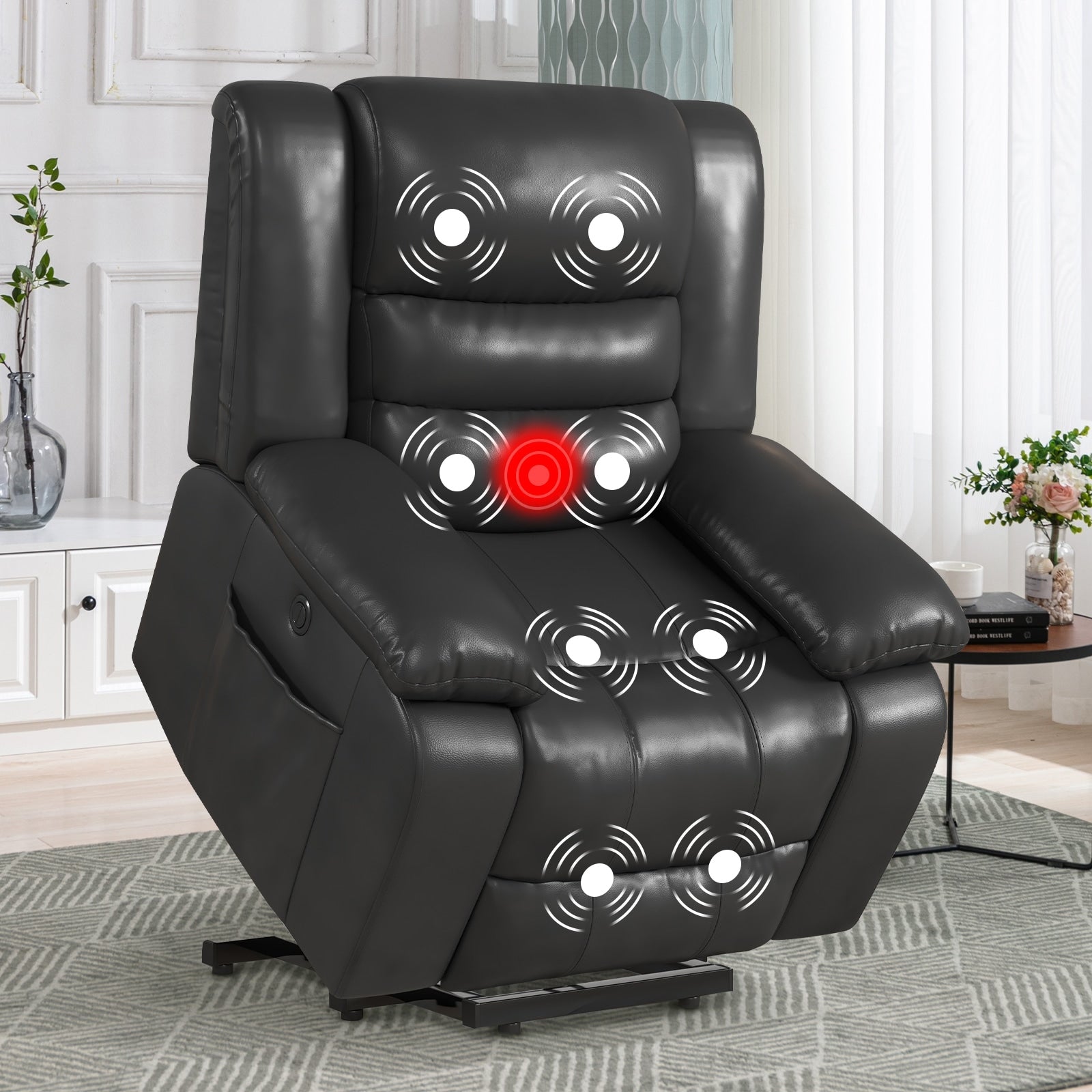 Fauteuil releveur en cuir à double moteur, fauteuils inclinables électriques surdimensionnés avec fonction massage et chauffage électrique