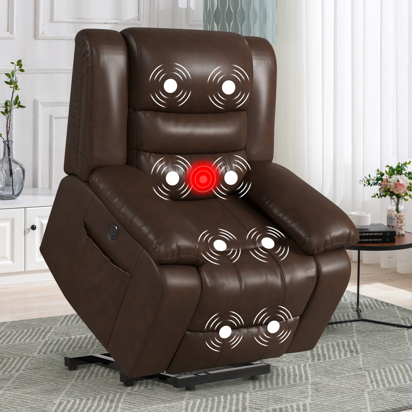 Fauteuil releveur en cuir à double moteur, fauteuils inclinables électriques surdimensionnés avec fonction massage et chauffage électrique