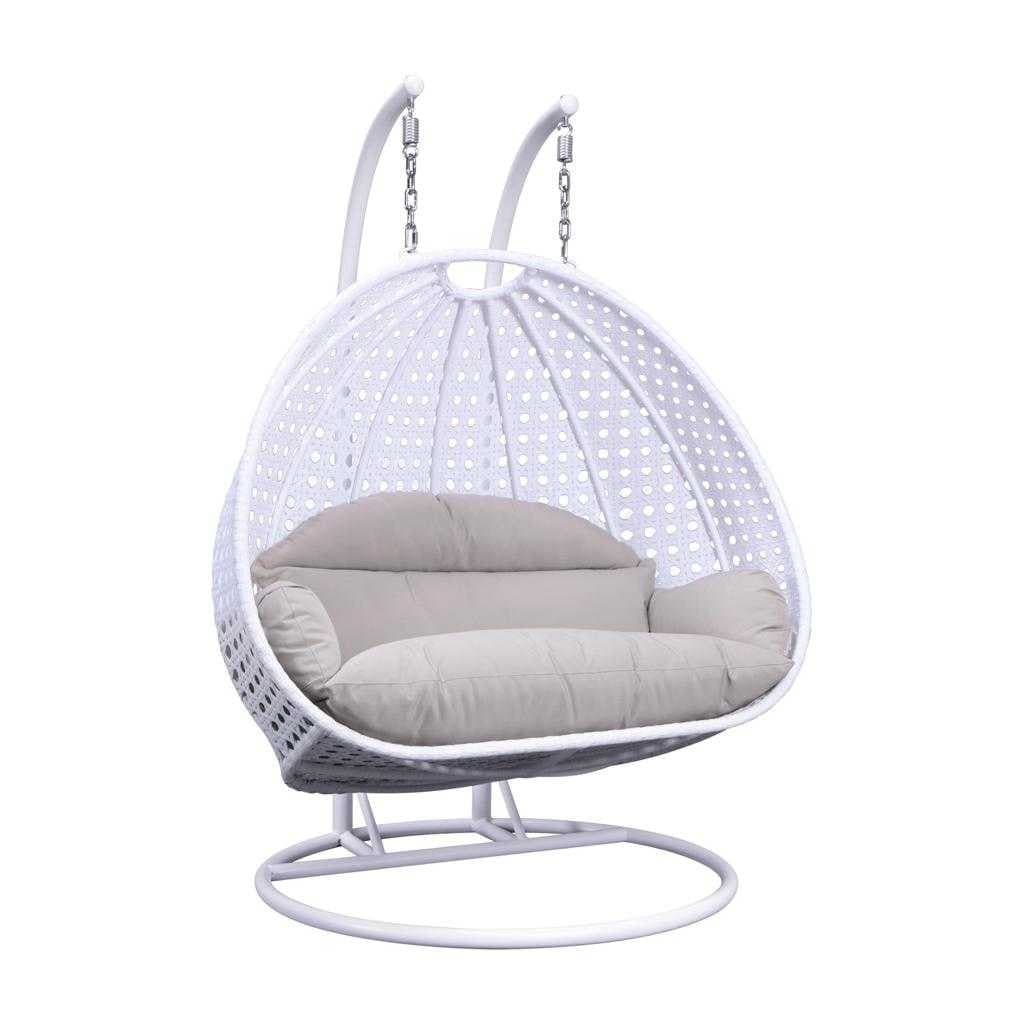 Chaise suspendue en forme d'œuf pour 2 personnes LeisureMod avec support - Hamac balançoire en rotin tressé pour intérieur/extérieur avec coussins