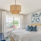 Luminaire à suspension à plusieurs niveaux en rotin Lennie, 4 lumières, 50 cm (20 po), avec abat-jour noir - 50 cm (20 po) L - 50 cm (20 po) L