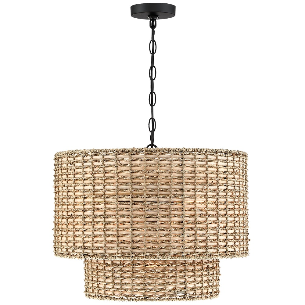 Luminaire à suspension à plusieurs niveaux en rotin Lennie, 4 lumières, 50 cm (20 po), avec abat-jour noir - 50 cm (20 po) L - 50 cm (20 po) L