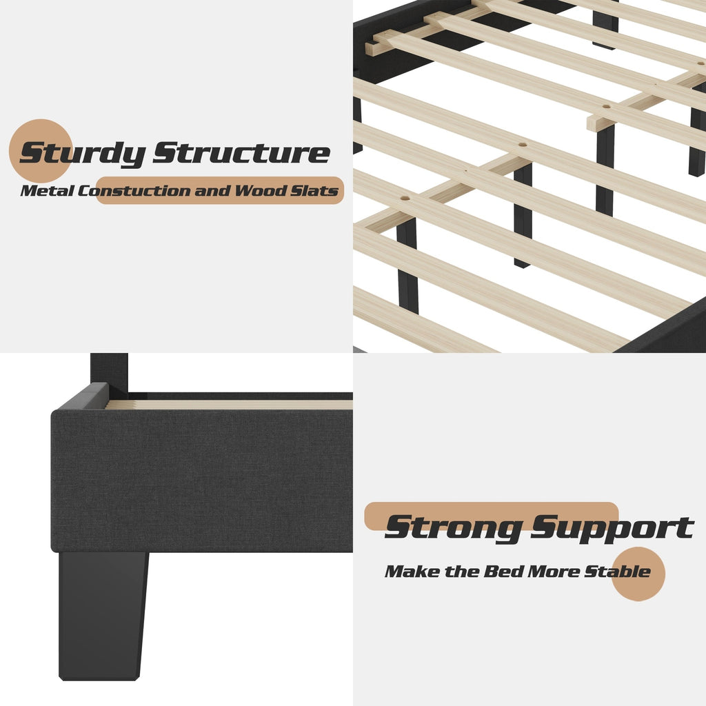 Lifezone - Cadre de lit à plateforme capitonné réglable, taille Queen