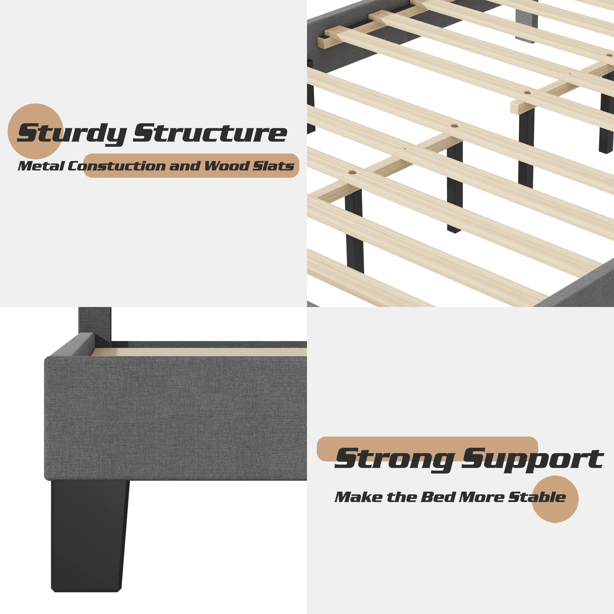 Lifezone - Cadre de lit à plateforme capitonné réglable, taille Queen