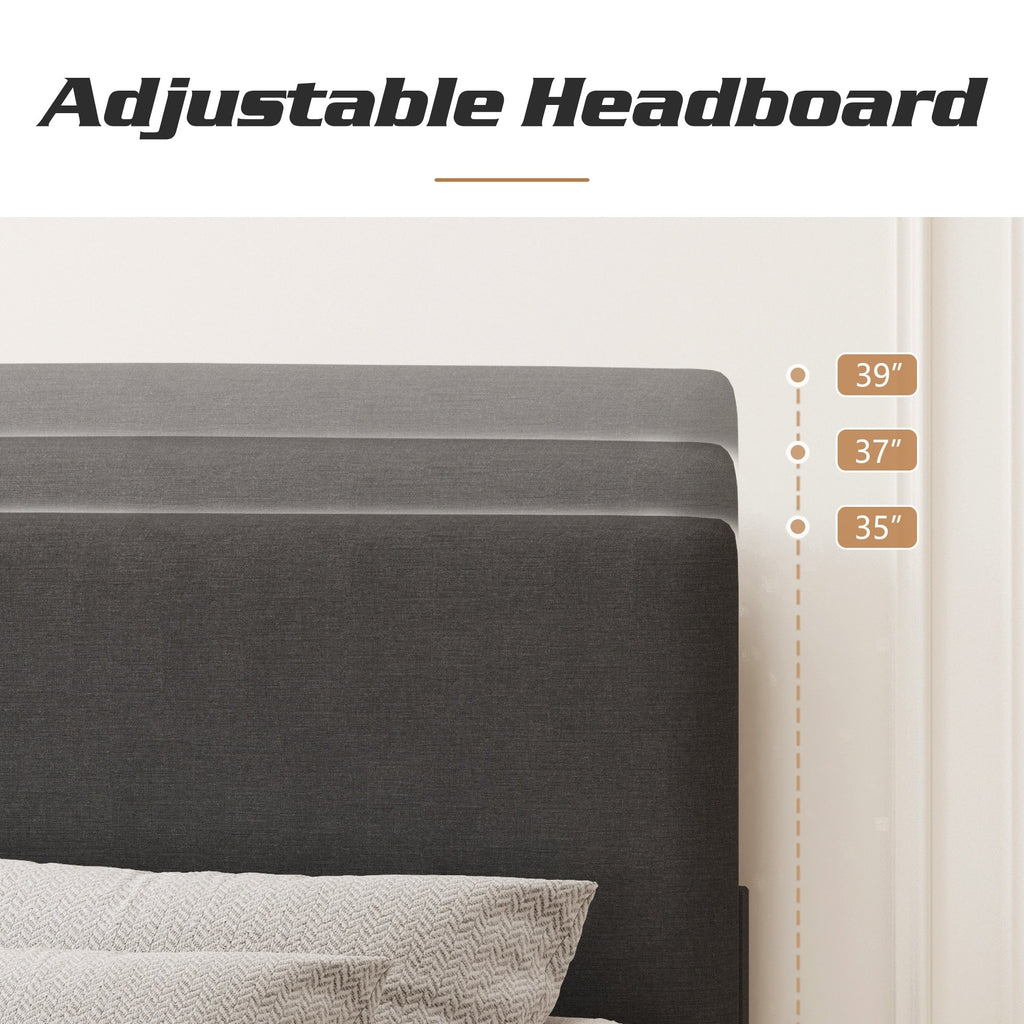 Lifezone - Cadre de lit à plateforme capitonné réglable, taille Queen