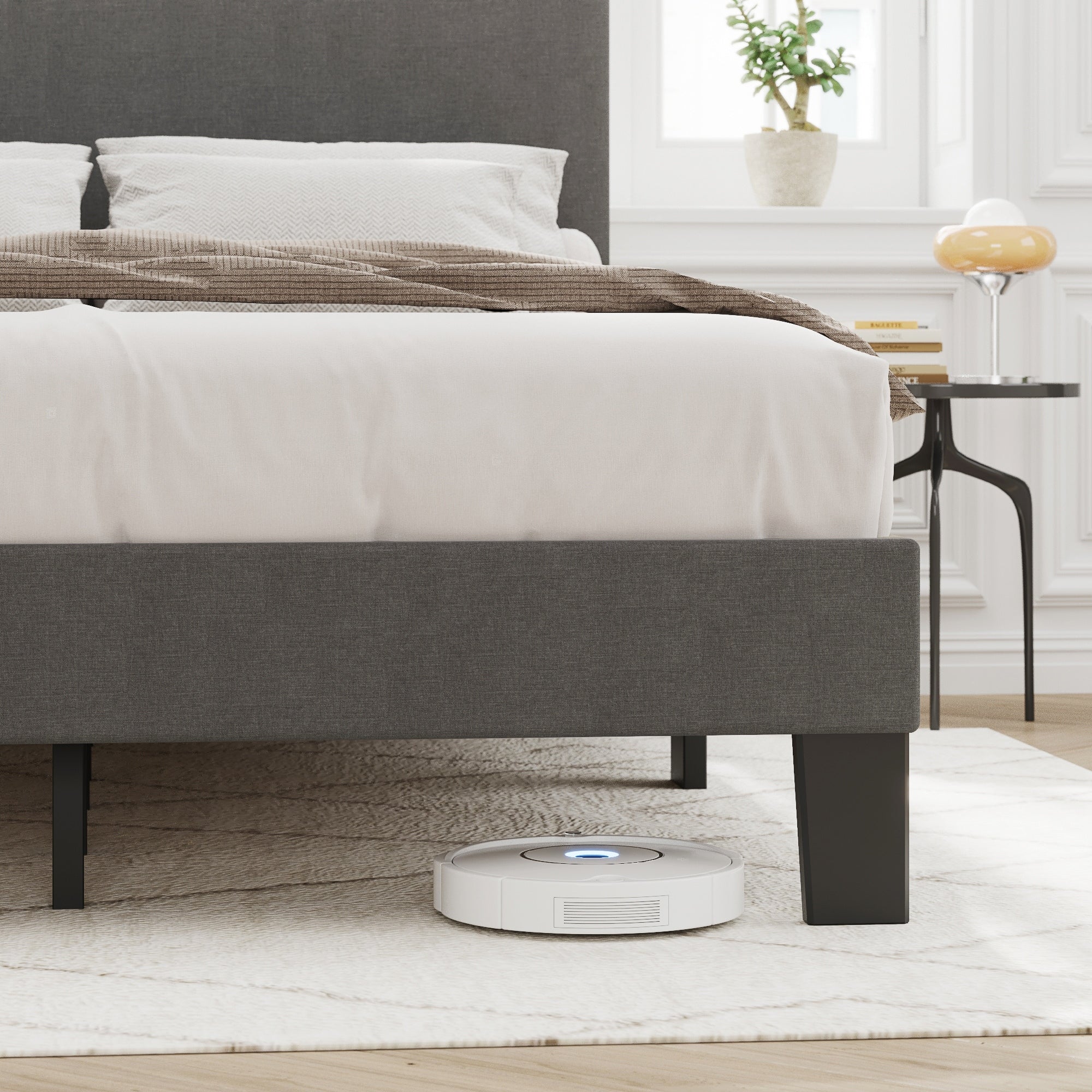 Lifezone - Cadre de lit à plateforme capitonné réglable, taille Queen