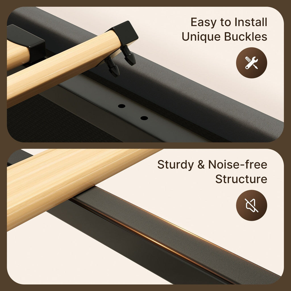 Cadre de lit coffre relevable, cadre de lit plateforme recouvert de tissu avec système de rangement hydraulique et tête de lit.