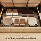 Cadre de lit coffre relevable, cadre de lit plateforme recouvert de tissu avec système de rangement hydraulique et tête de lit.