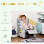 Fauteuil inclinable manuel rembourré gris clair pour enfants de 3 à 5 ans, avec repose-pieds et 2 poches latérales