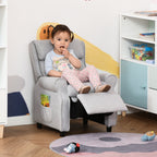 Fauteuil inclinable manuel rembourré gris clair pour enfants de 3 à 5 ans, avec repose-pieds et 2 poches latérales