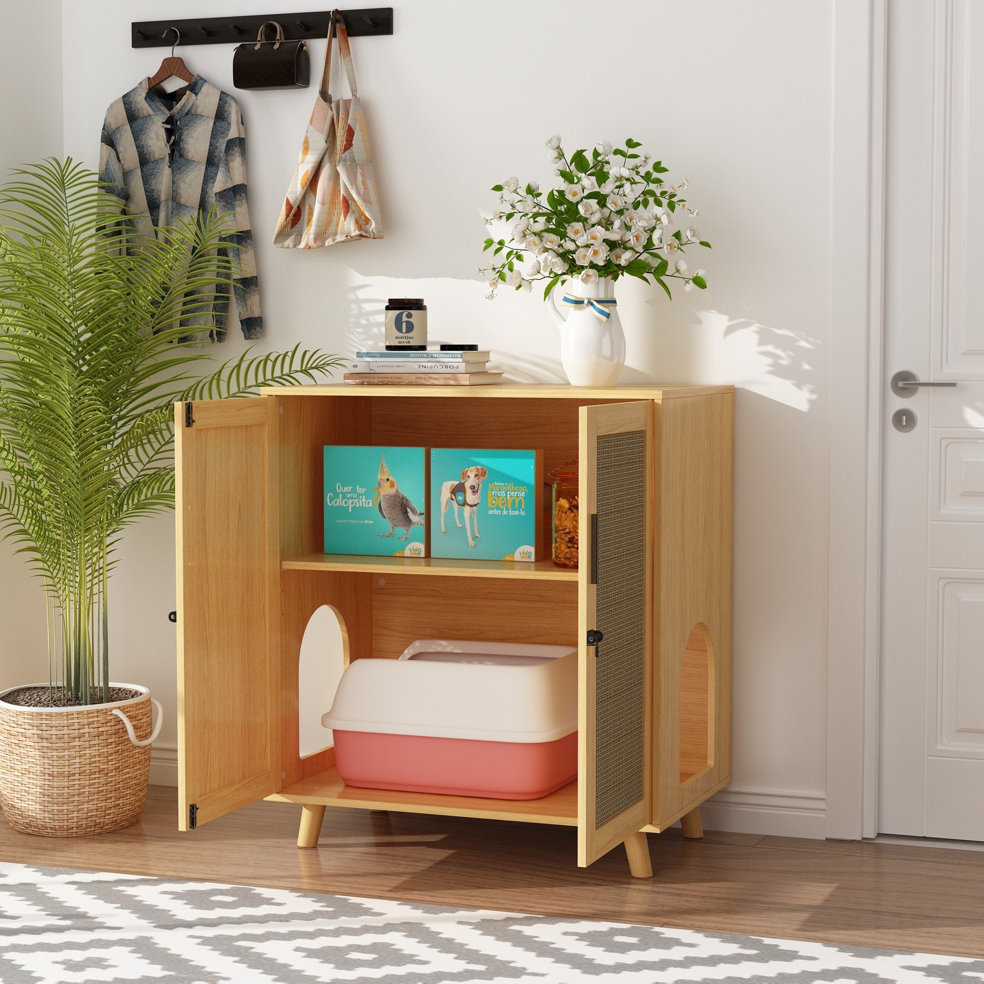 Abri pour bac à litière, meuble pour bac à litière pour chat, table d'appoint, table de canapé