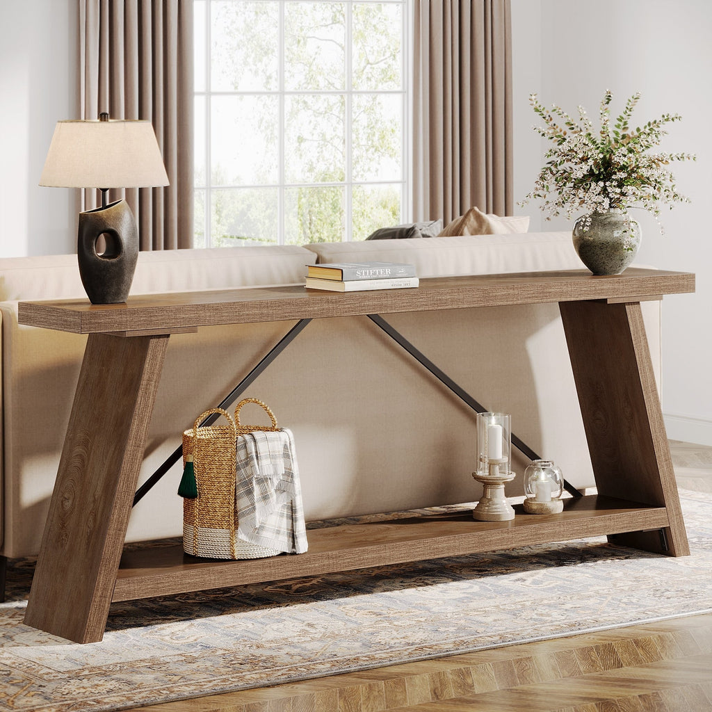 Table console de canapé en bois rustique de 180 cm de long avec étagère de rangement
