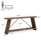 Table console de canapé en bois rustique de 180 cm de long avec étagère de rangement