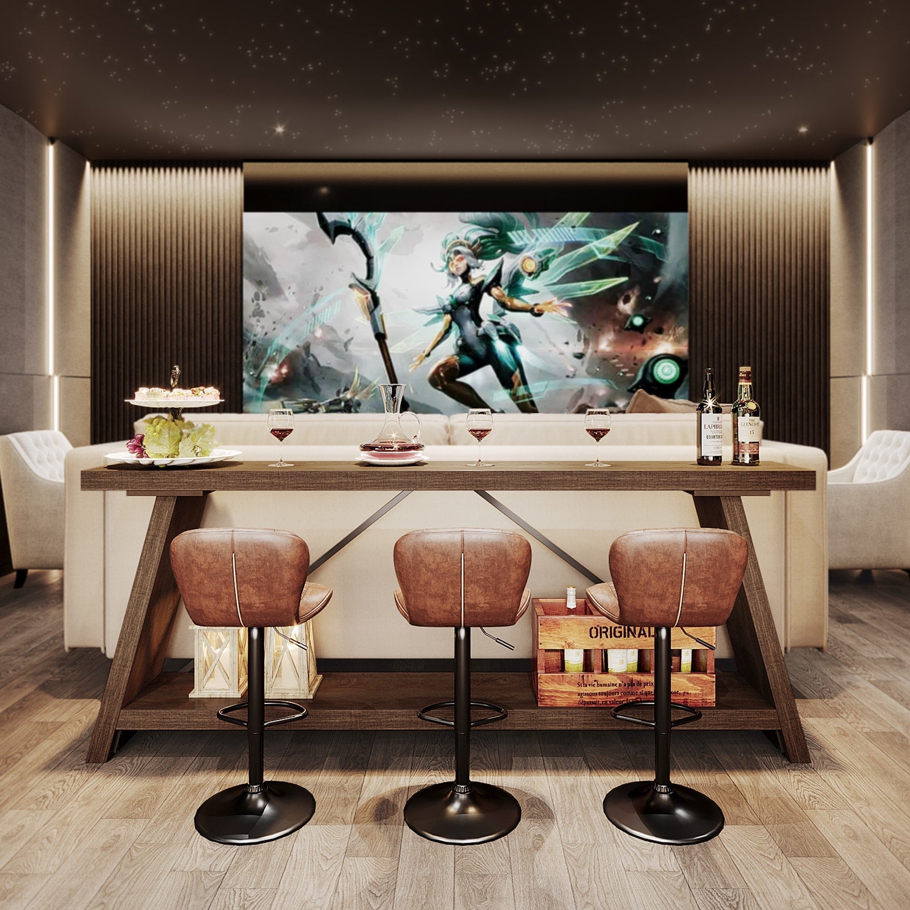 Table console de canapé en bois rustique de 180 cm de long avec étagère de rangement