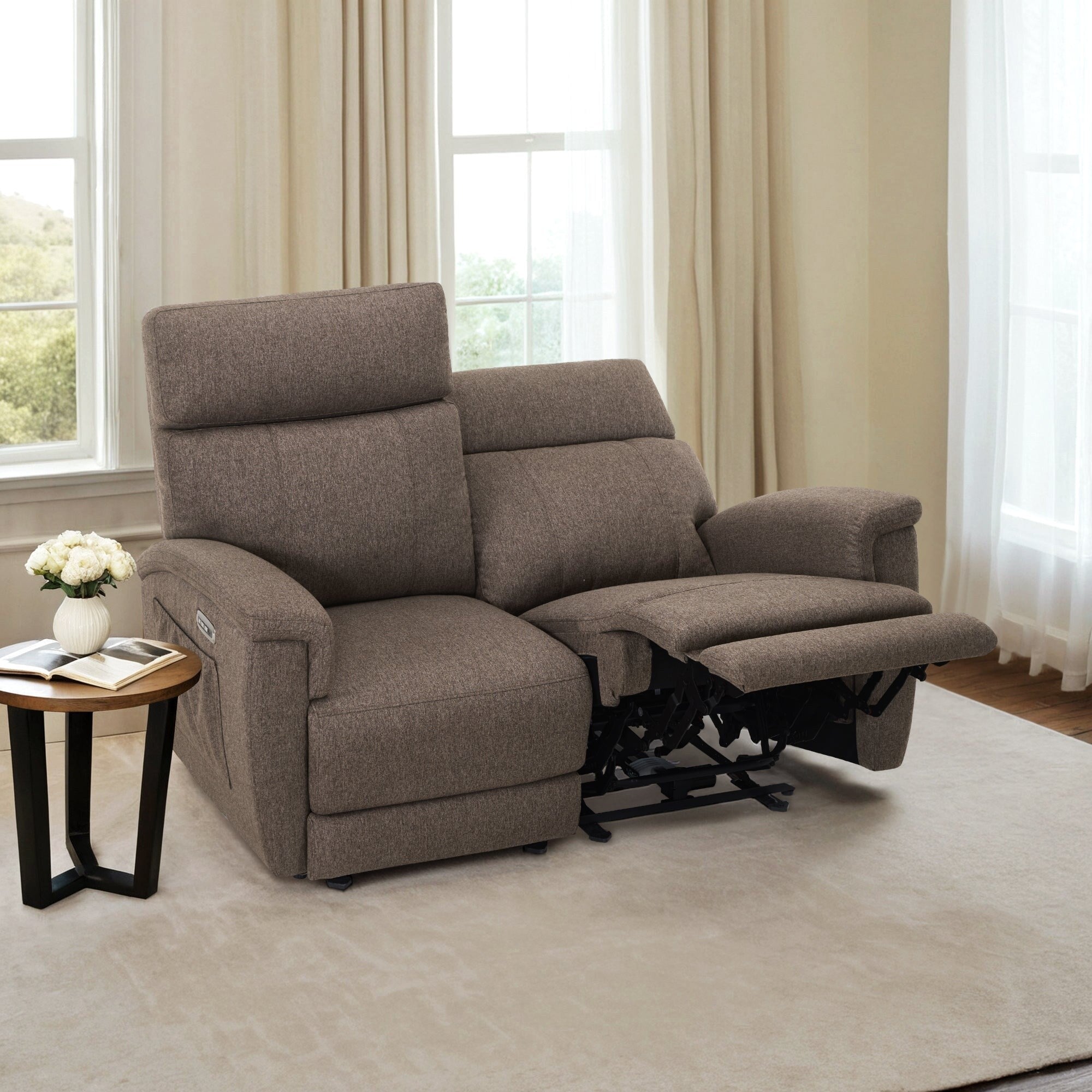 Canapé inclinable électrique MCombo 60.2 avec fonction massage et chauffage double, appui-tête réglable, ports USB et Type C, revêtement en tissu