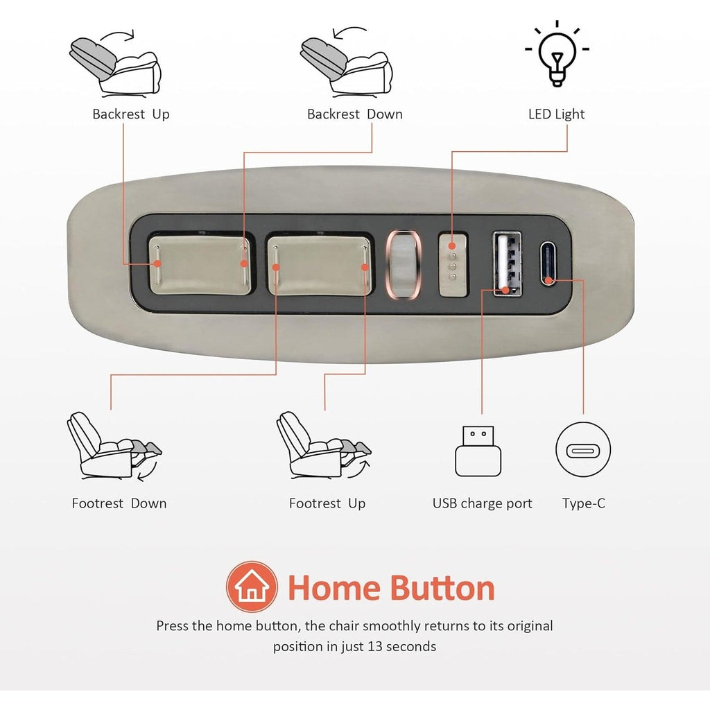 Fauteuil inclinable électrique sans accoudoirs à double moteur MCombo surdimensionné, modèle Zeroarms, idéal pour le salon, tissu PR607