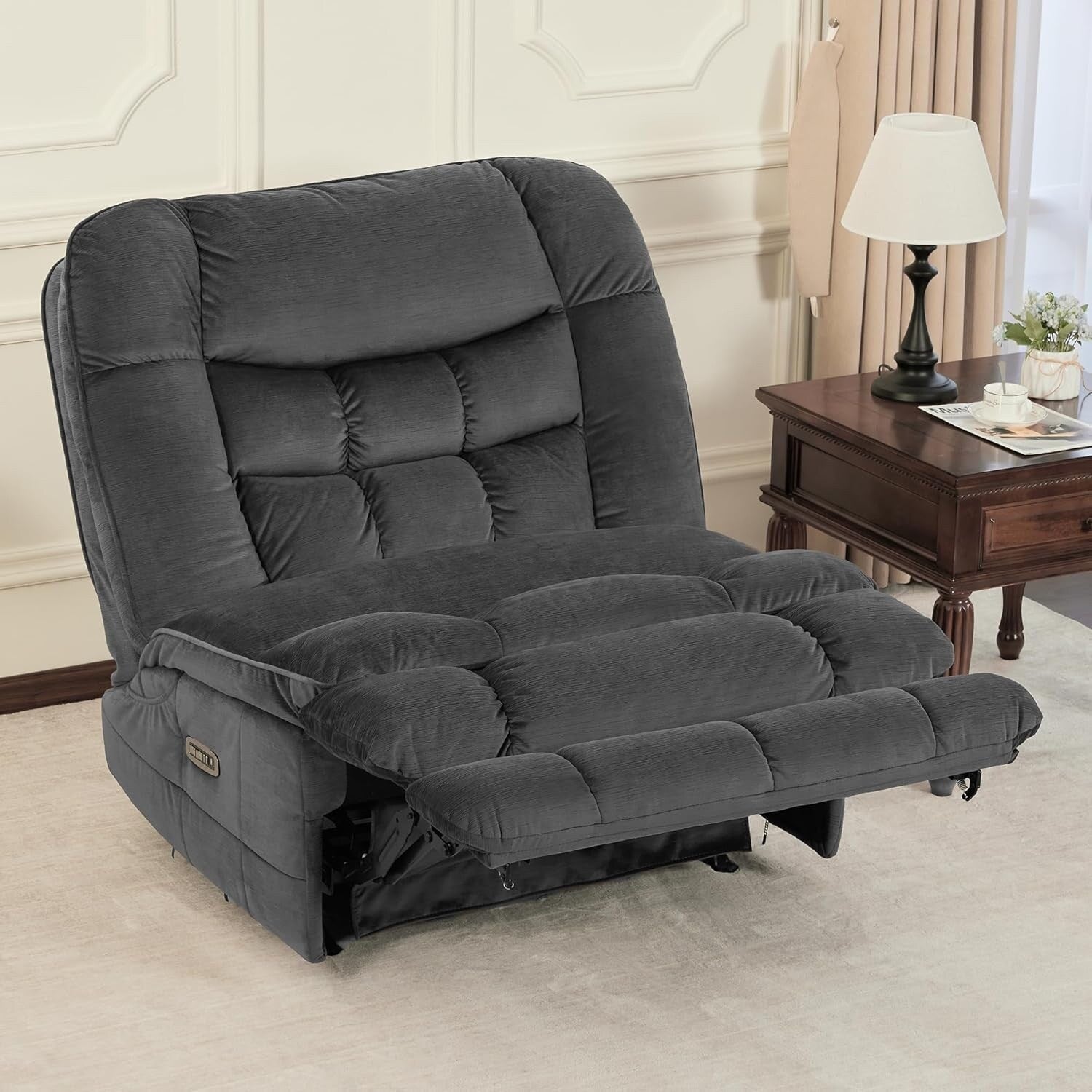 Fauteuil inclinable électrique sans accoudoirs à double moteur MCombo surdimensionné, modèle Zeroarms, idéal pour le salon, tissu PR607