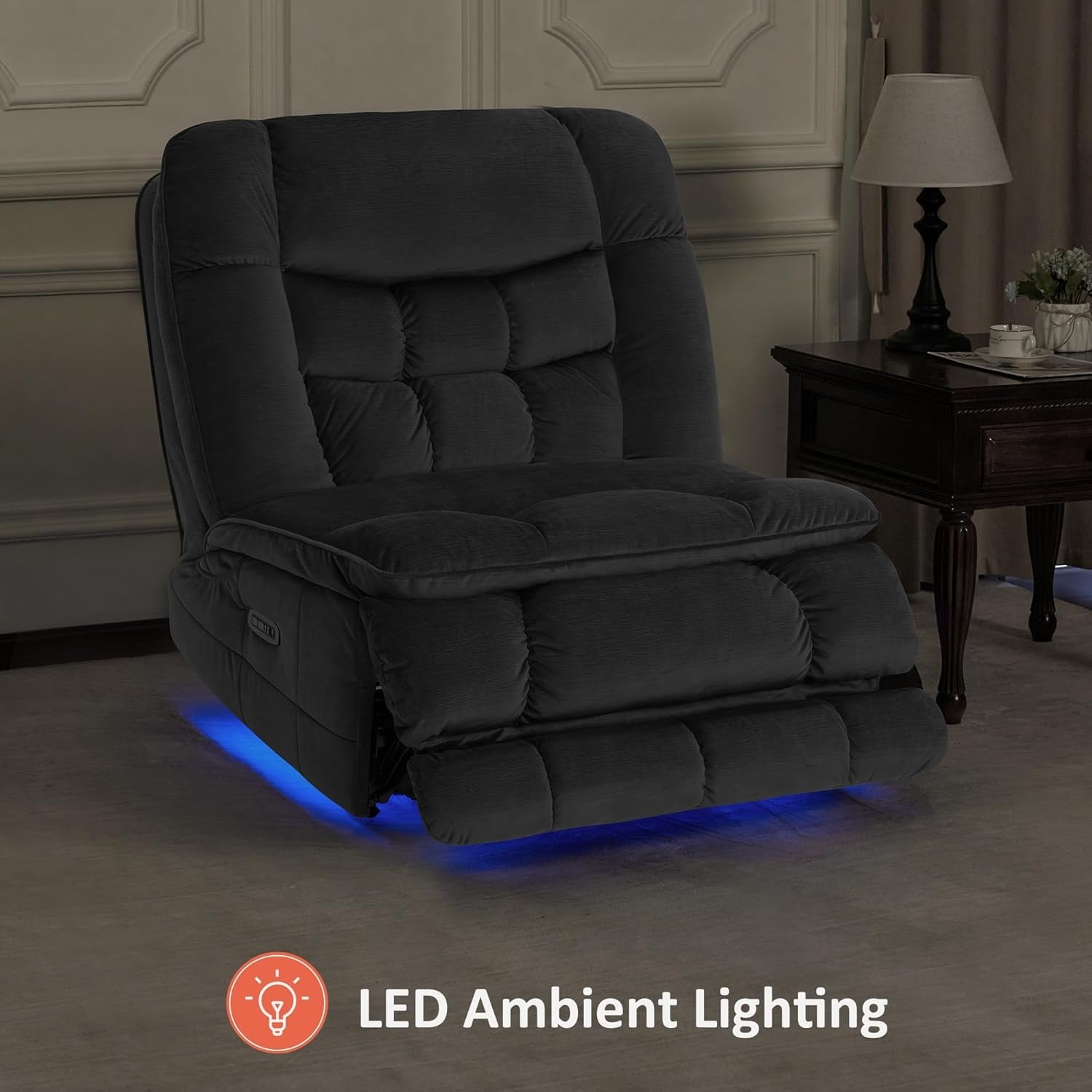 Fauteuil inclinable électrique sans accoudoirs à double moteur MCombo surdimensionné, modèle Zeroarms, idéal pour le salon, tissu PR607