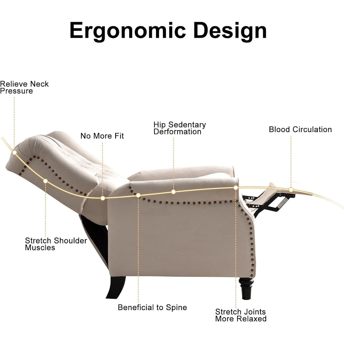 Fauteuil inclinable à dossier inclinable, fauteuil en tissu avec accoudoirs et rivets décoratifs, fauteuil d'appoint pour canapé une place