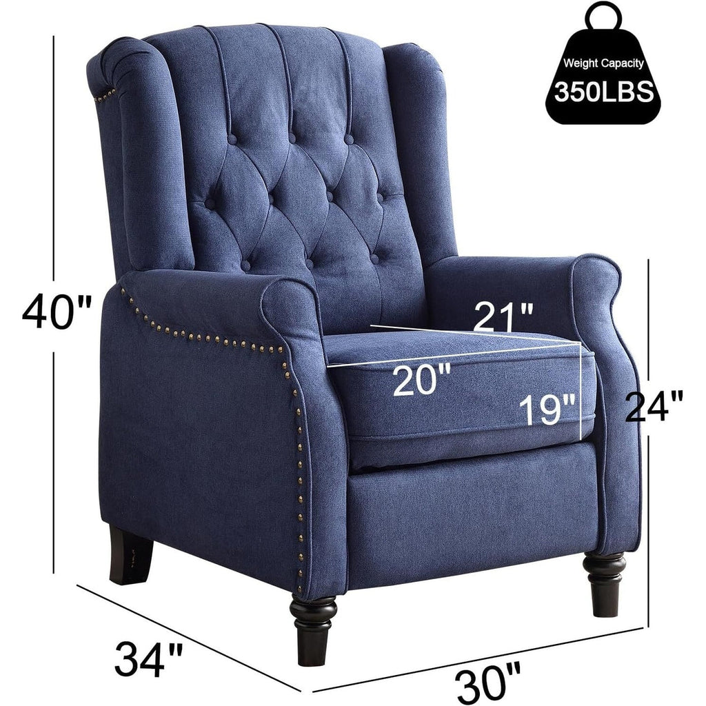 Fauteuil inclinable à dossier inclinable, fauteuil en tissu avec accoudoirs et rivets décoratifs, fauteuil d'appoint pour canapé une place
