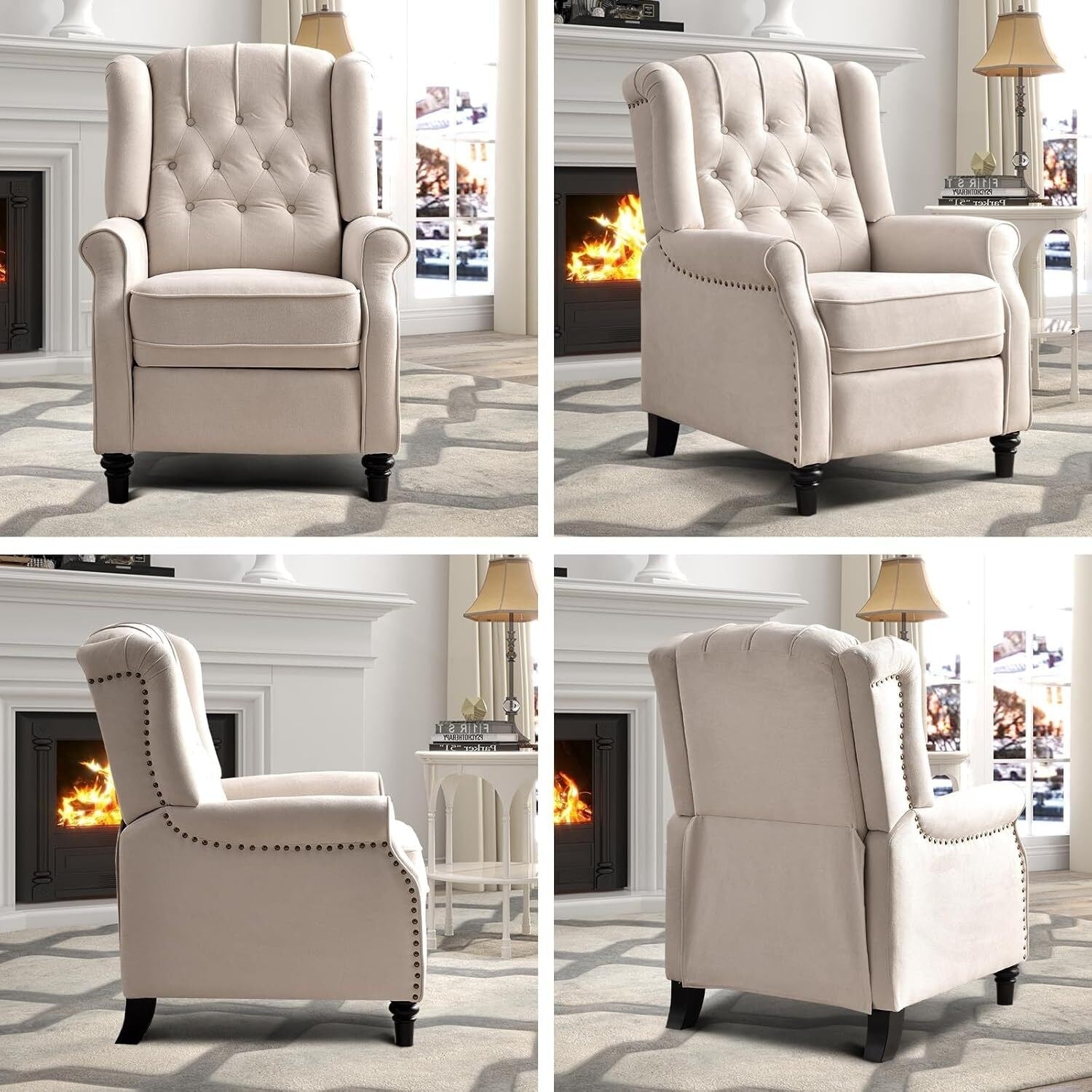 Fauteuil inclinable à dossier inclinable, fauteuil en tissu avec accoudoirs et rivets décoratifs, fauteuil d'appoint pour canapé une place